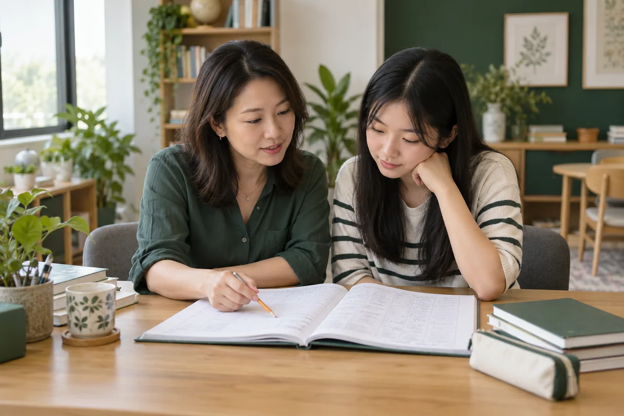 A teacher and student working through accounting notes together