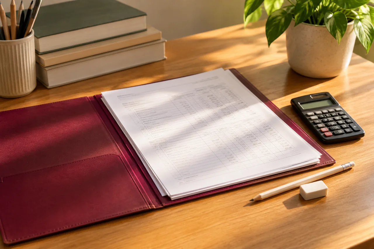 Completed practice papers and study notes ready for review