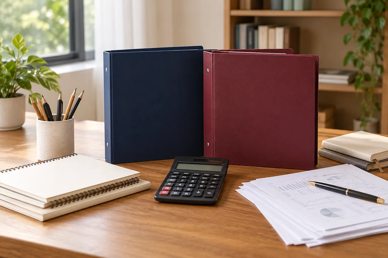 Two study folders and accounting notes arranged for comparing exam pathways
