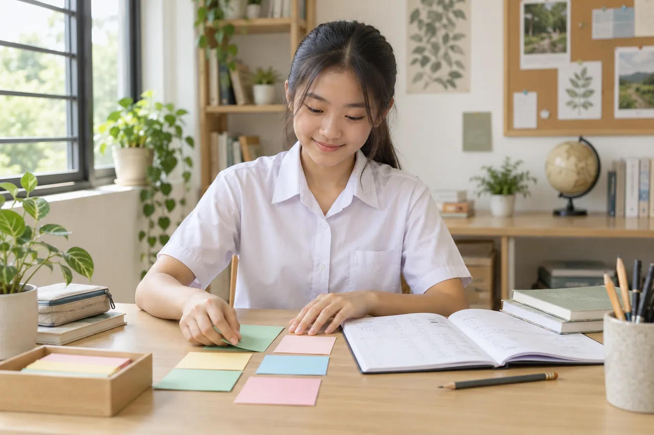 A student practising the foundations of accounting on paper