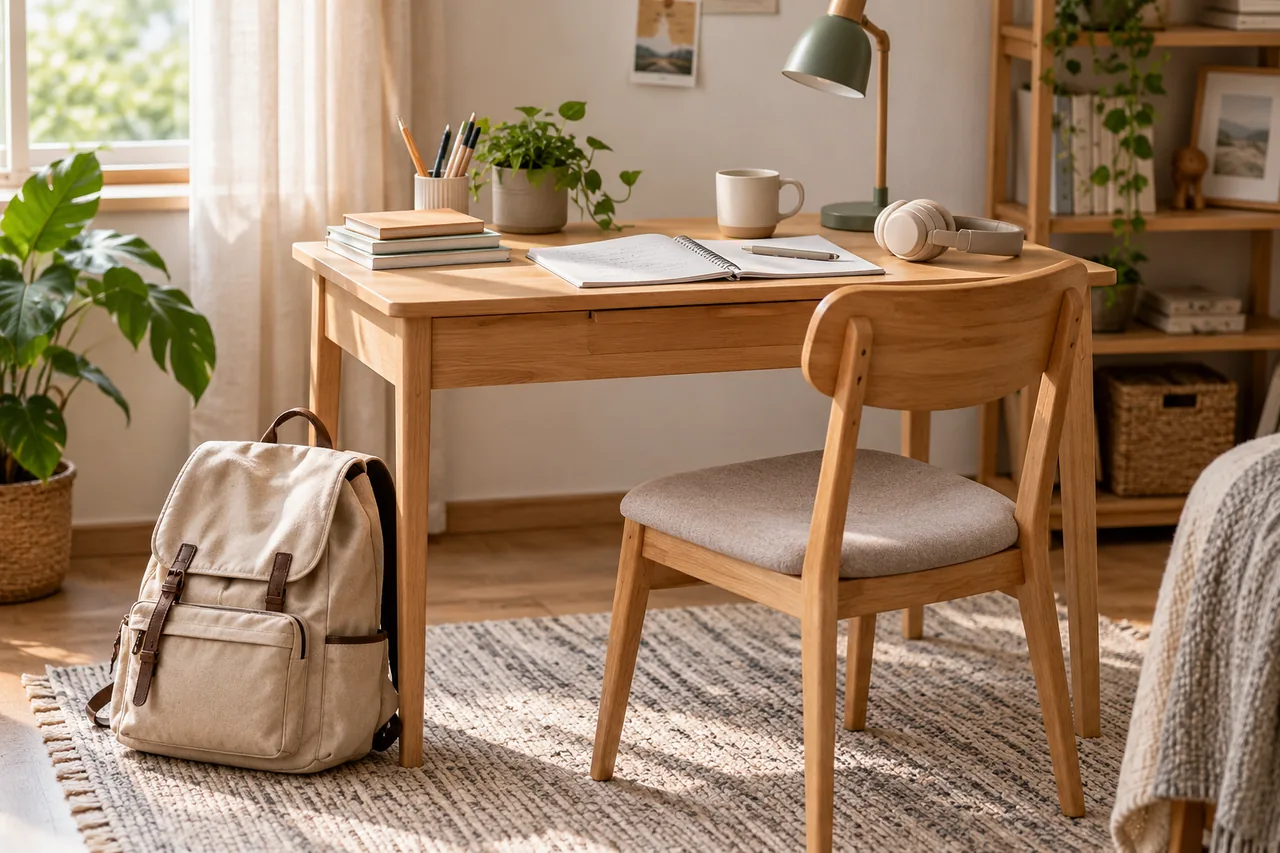 A study bag and home-study materials arranged together