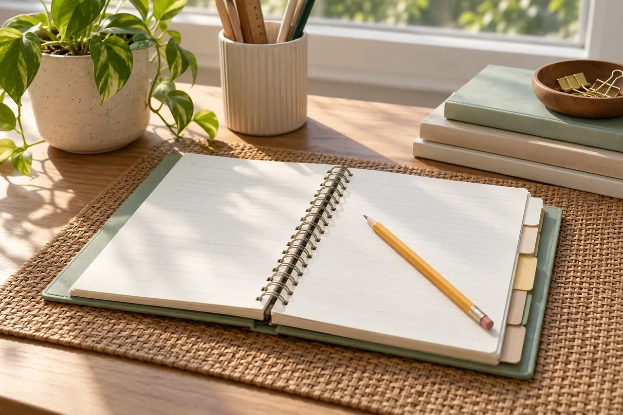 A tabbed accounting notebook organised for syllabus review