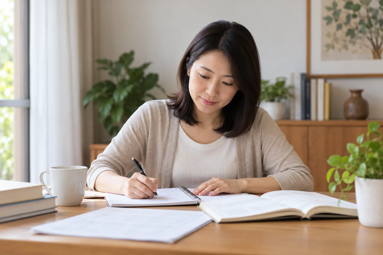 A parent preparing notes about accounting tuition at a home desk