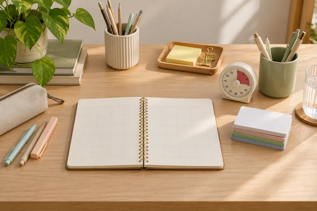 A study calendar and revision cards arranged for planning preparation time