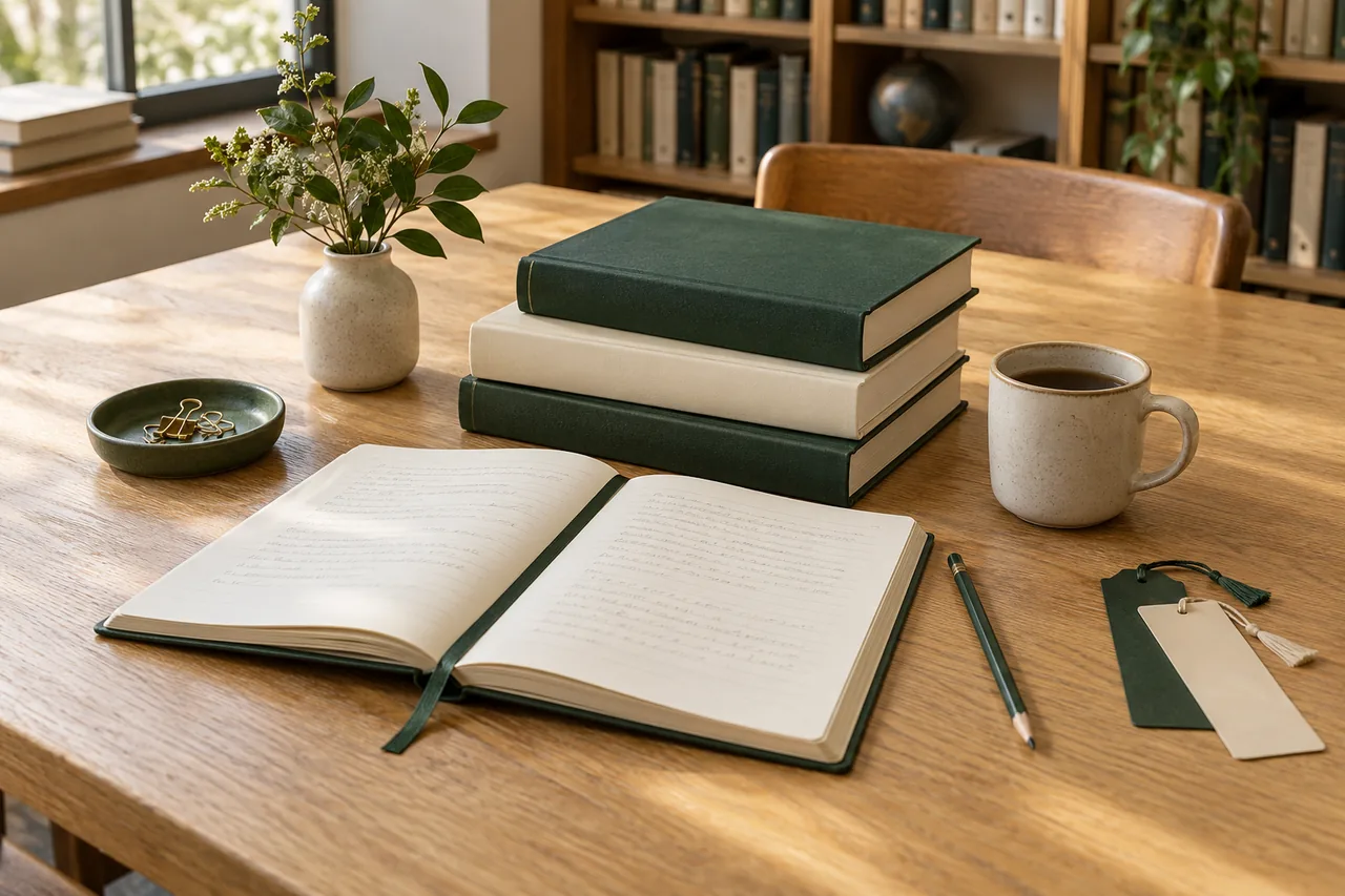 Study books and accounting notebooks arranged on a desk