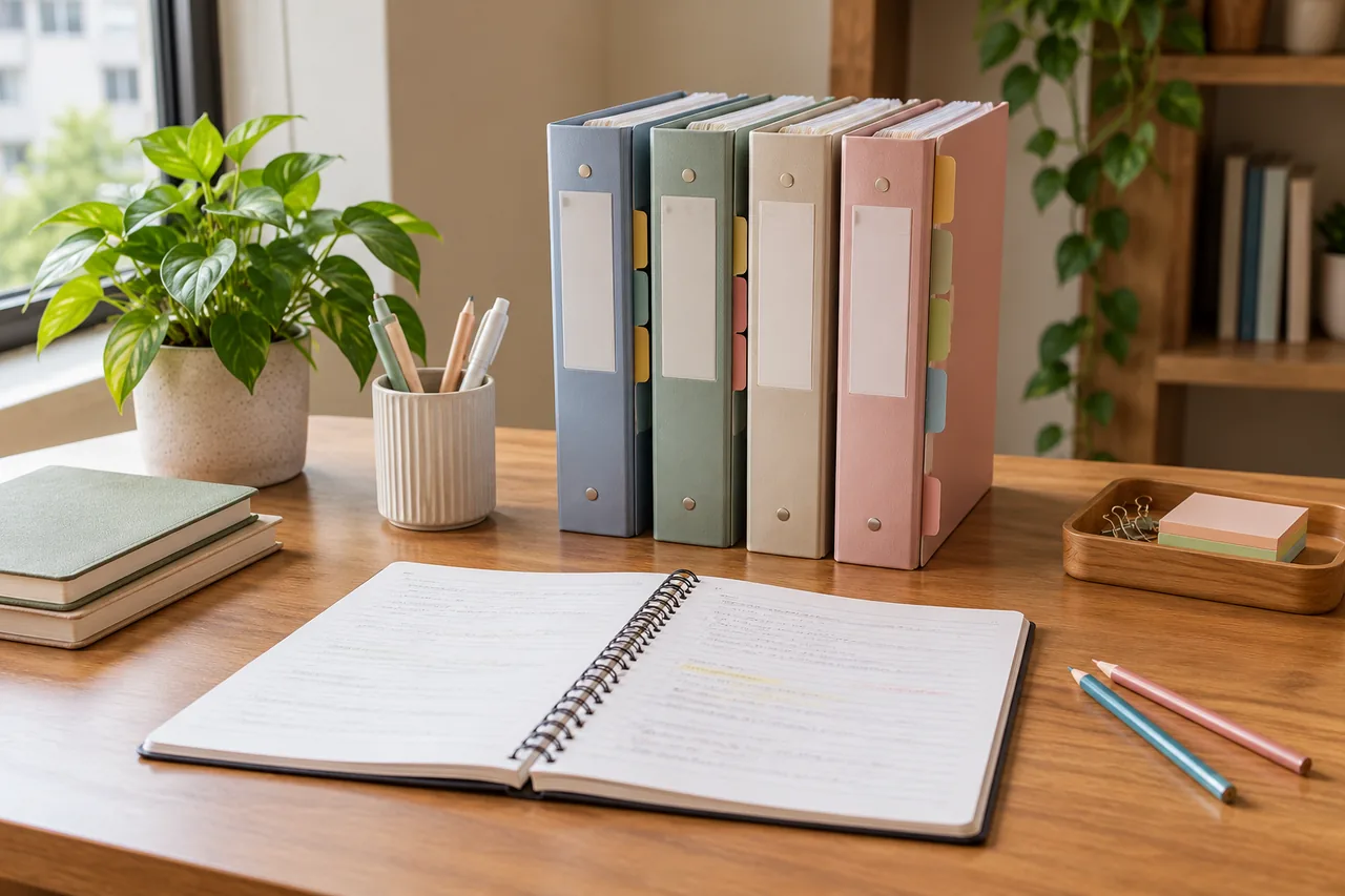 Prepared accounting lesson papers and teaching notes arranged on a desk